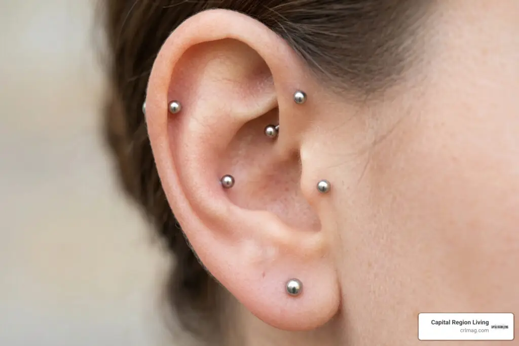 Anatomical map of inner and outer ear piercing locations
