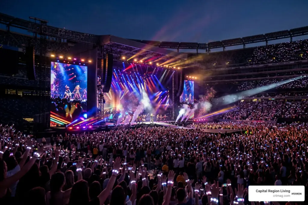The Eras Tour stadium production featuring massive stage lighting