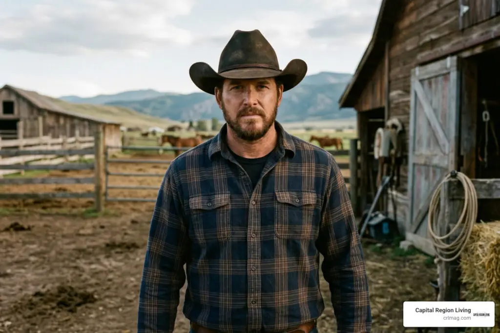 Cole Hauser portraying ranch foreman Rip Wheeler on set